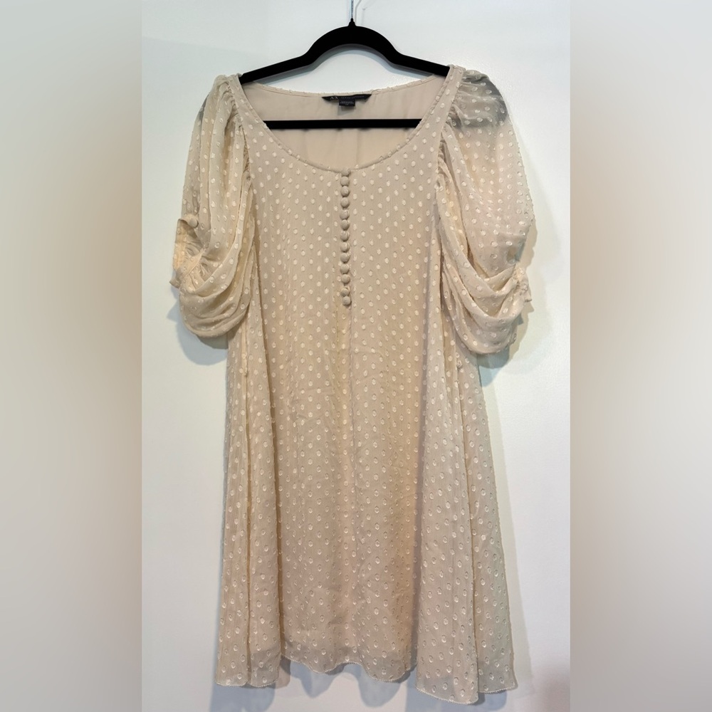 ARMANI EXCHANGE Cream Swiss Dot Puff Sleeve Mini Dress Size Small
